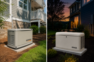Kohler and Generac Generator outside home